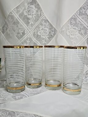 Set of 4 Vintage Gold Rim Highball Glasses - Georges Briard